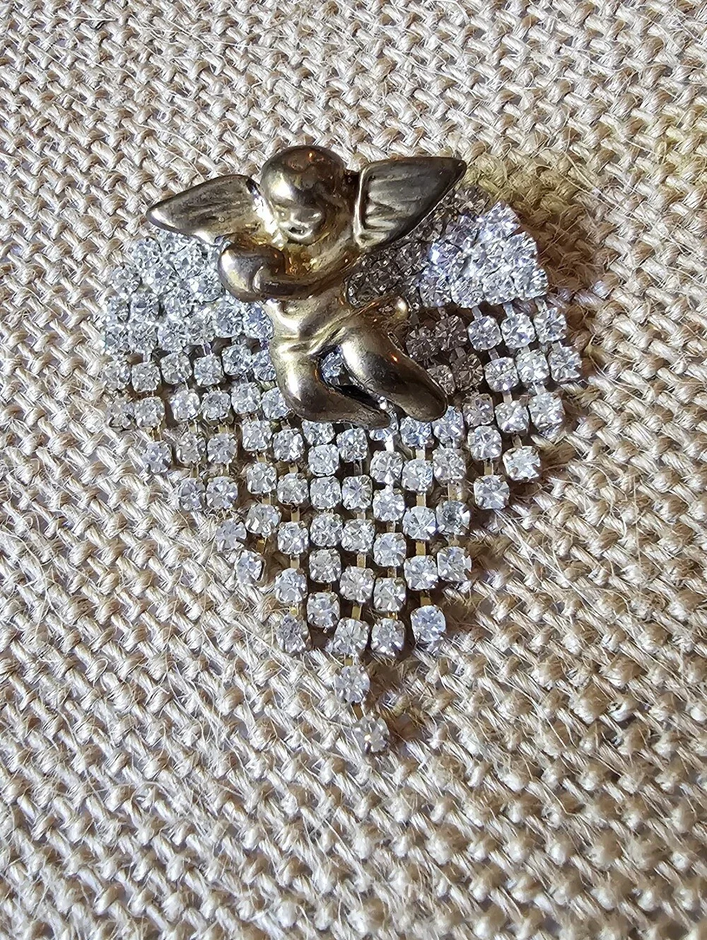 Vintage Rhinestone Fringe Cherub Brooch